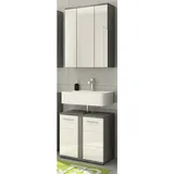 inn.furn Badmöbel-Set Weiß Hochglanz Grau 2-teilig 60 cm 11 Fächer Bailey