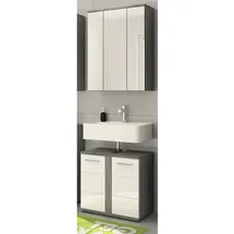 inn.furn Badmöbel-Set Weiß Hochglanz Grau 2-teilig 60 cm 11 Fächer Bailey