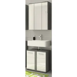 inn.furn Badmöbel-Set Weiß Hochglanz Grau 2-teilig 60 cm 11 Fächer Bailey