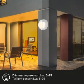 Briloner - LED Wandlampe Akku mit Bewegungsmelder, Dämmerungssensor, 20 sek. Timer, Aussenlampe, Wandleuchte aussen, LED Strahler außen, Außenleuchte, Außenwandleuchten, 17x7 cm, Weiß
