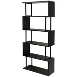 Mendler Bücherregal HWC-A27, Standregal Wohnregal, 183x80cm 3D-Struktur 5 Ebenen ~ dunkelbraun, Metall schwarz