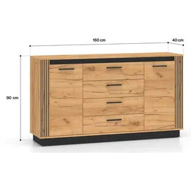 Feldmann-Wohnen Kombikommode 160 x 90 x 40 cm Gold / Braun / Schwarz