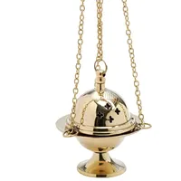 Nklaus Rauchfass mit Kette 15cm Innenschale Weihrauchgefäß Messing Gold
