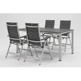 KETTLER KETTALUX-PLUS/Basic Plus Padded Sitzgruppe, silber/anthrazit, Alu/Textilene, Tisch 160x95 cm,  4 Klappstühle