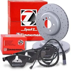 Zimmermann Sport-Bremsscheiben +Bremsbeläge +Warnkontakt vorne für BMW