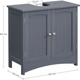 VASAGLE Waschbeckenunterschrank 2 Fächer 60 x 60 x 30 cm Grau