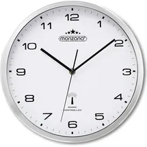 monzana Wanduhr Funk Automatische Zeitumstellung Geräuscharm Quarzuhrwerk Analog Funkuhr Uhr Modern Weiß Silber