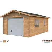 Palmako Holzgarage Roger mit Sektionaltor Braun tauchgrundiert 360 cm x 550 cm