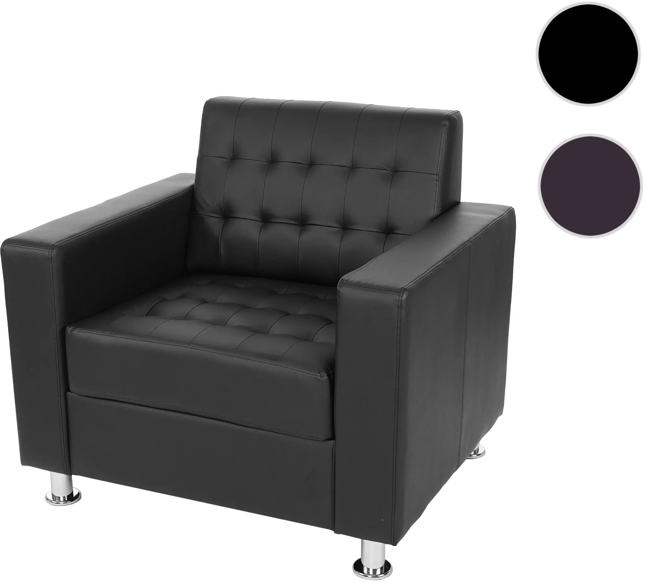Sessel Kunda, Clubsessel Loungesessel, Kunstleder, Metall-Füße ~ schwarz