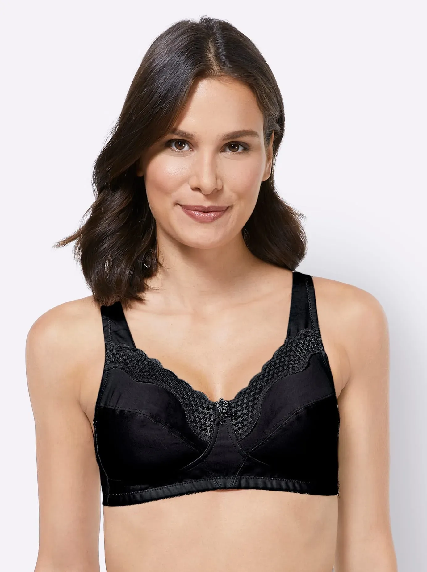Bügelloser BH EXQUISITE FORM, Damen, Gr. 80, Cup E, schwarz, 60% Baumwolle, 35% Polyamid, 5% Elasthan, BHs