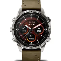 Garmin MARQ Adventurer BT 30,4 mm Edelstahlgehäuse weiß Lederarmband khaki M