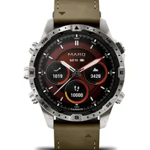 Garmin MARQ Adventurer BT 30,4 mm Edelstahlgehäuse weiß Lederarmband khaki M