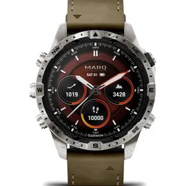 Garmin MARQ Adventurer BT 30,4 mm Edelstahlgehäuse weiß Lederarmband khaki M