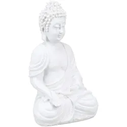 Relaxdays Buddha Figur sitzend, 17,5 cm hoch, Garten Dekofigur, wetterfest & frostsicher, Dekoskulptur Wohnzimmer, weiß