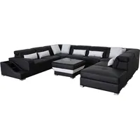 Leder Wohnlandschaft Eck Garnitur Design Modern Sofa U-Form G8008 + Hocker Neu - Weiß