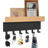 TINIFO Schlüsselbrett Mit Ablage, Schlüsselhalter Stahl Schlüsselbrett Holz mit 6 Haken, Schlüsselboard Schlüsselhalter Wand für Wohnzimmer Flur, Schlüsselhaken Key Holder Modern Schwarz (6 Haken)