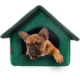 Elegant Hundehöhle, Hundehütte | Größe L: 34 x 44 x 38 cm | Farbe:Grün Velvet | Hundehaus für mittlere Hunde | Katzenhaus, Katzenhöhle