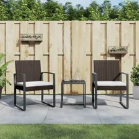 VidaXL 3-tlg. Garten-Essgruppe mit Kissen Braun PP-Rattan