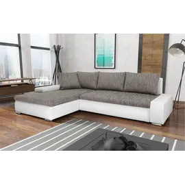 beautysofa L-Form Ecksofa TEO mit Bettkasten Schlaffunktion, Schlafecke - Sofa Webstoff Kunstleder, Ecke (Stoff: berlin 01 + madryt 120, Seite: links) - Grau/Weiß