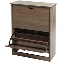 MCW Schuhkipper MCW-K45, Schuhschrank Schuhregal, 81x60x25cm 2 Klappen, MDF aus Paulownia ~ grau-braun