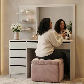 beautysofa SCHMINKTISCH Malta mit 5 Schubladen, mit Spiegel, grifflos, Kaschmir