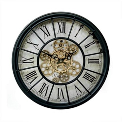 K&L Wall Art Wanduhr Metall Wanduhr 46cm groß Vintage Uhr rotierende goldene Zahnräder (Antik römische Ziffern Uhrwerk leise) schwarz 46 cm