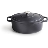 Qulinart by Brandt - Bräter Oval Individuell 30 cm - Inhalt 4,7 l - Deckel aus Gusseisen mit Knopf aus Edelstahl - Induktionsgeeignete - Backofenfest - Mattschwarz