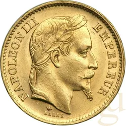20 Francs Goldmünze Napoleon III mit Kranz