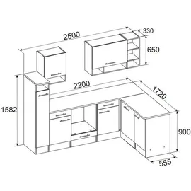 Respekta Winkelküche L-Form 250 cm Grau Artisan-Eiche