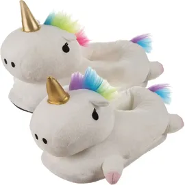 Kruzzel Regenbogen Einhorn Hausschuhe One Size Anti-Rutsch Sohle Waschbar Plüschpantoffeln Kinder Erwachsene Damen 21923