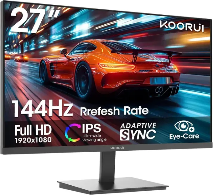 KOORUI E2711K 27 Zoll Gaming-Monitor, 144 Hz FHD IPS, 99 % sRGB, Adaptive Sync, Eye Care, VESA 100 x 100 mm