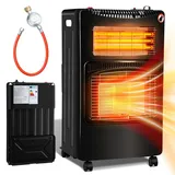 Jopassy Gas+Strom Gasheizung Gasheizer Gasheizofen Heizstrahler 4.2 KW Gas Kamin inkl. Regler + Schlauch + Klammer Gasheizstrahler Butan- oder Prop... - Schwarz