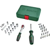 Bosch Ratschen / 1⁄4"Steckschlüsselsatz-Set, 34-teilig (hochwertiger und vielseitiger Steckschlüsselsatz für zahlreiche Heimwerkeraufgaben; ergonomischer Griff mit Softgrip; magnetische Bit-Aufnahme)