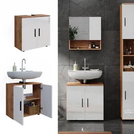 Vicco Waschbeckenunterschrank Irma Eiche Weiß Hochglanz 60 x 59