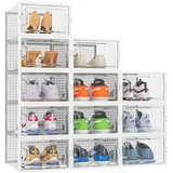 HOMIDEC Schuhboxen, 12er Pack Schuhboxen Stapelbar Transparent, Schuhorganizer Schuhaufbewahrung, Schuhkarton mit Deckel für Schuhe bis Größe 45, Schwarz