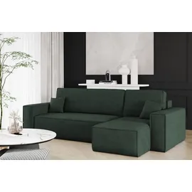 Kaiser Möbel Ecksofa mit schlaffunktion und bettkasten, Sofa L-form, Couch L-form BEST Dicker Cord Rechts Grün - dunkelgrün