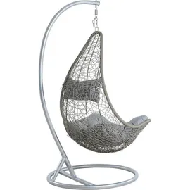 Estexo Hängesessel Polyrattan Hängekorb mit Gestell Hängestuhl Hängeschaukel Korb grau - Grau/Silber