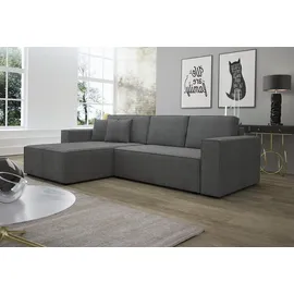 Fun Möbel Ecksofa Schlafsofa Sofa CONOR Stoff Dunkelgrau Ottomane Links