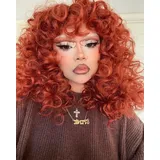 CoCrowns Curly Wig with Bangs for Black Women Long curly Shag Synthetic Hair Wigs Daily Use Cosplay 17 Inch (Ingwer)