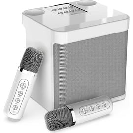 MUMUWIND Karaoke Anlage mit 2 Mikrofonen,Bluetooth Karaoke Maschine, Kabellose Karaoke Anlage, Lautsprecher mit Karaoke Mikrofon, Karaoke Set für Party, Aktivitäten, Unterstützung Bluetooth, AUX, USB/TF (Weiß)