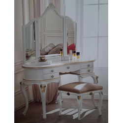 Casa Padrino Luxus Barock Schlafzimmer Set Weiß / Gold - 1 Barock Schminkkommode & 1 Barock Spiegel & 1 Barock Hocker - Barock Schlafzimmer & Hotel Möbel - Luxus Qualität - Made in Italy