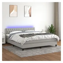vidaXL Boxspringbett mit Matratze & LED Hellgrau 180x200 cm Stoff
