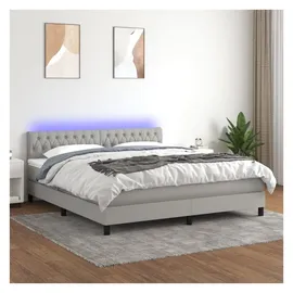 vidaXL Boxspringbett mit Matratze & LED Hellgrau 180x200 cm Stoff