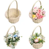 4 Stück Körbe Für Blumenmädchen - -Webkörbe Hochzeits-Blumenkorb | 10 X 12 Cm Herzförmiger Gewebter Korb Mit Griff | Kleine Weiden Rattan Korb Bespannt Herz Ablagekorb Osterkorb Partydekor