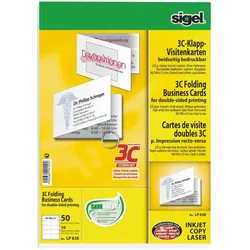 Sigel Klapp-Visitenkarten 3C beidseitig bedruckbar 225g/qm hochweiß VE=50 Stück