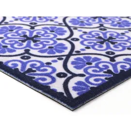 Primaflor Küchenläufer "LISSABON, Made in Belgium", blau, B:45cm H:5mm L:145cm, Polyamid, PRIMAFLOR-IDEEN IN TEXTIL, Teppiche, Motiv Ornamente, Fliesen Design, rutschhemmend, waschbar, Küche