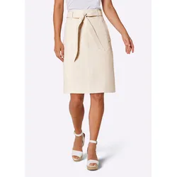 Lederrock CREATION L PREMIUM, Damen, Gr. 46, beige (elfenbein), 100% Lammnappaleder, unifarben, knielang, Röcke