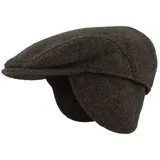 Breiter Herren Winter Schiebermütze mit Ohrenklappen Flatcap Schirmmütze 100% Wolle, ausklappbarer Ohrenschutz, Hautfreundlich, Bequem 55, Braun Uni - 55