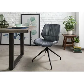 MASSIVMOEBEL24.DE Stuhl Leder blau 2er Set