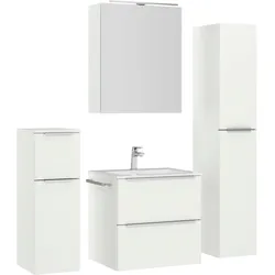 Badmöbel-Set NOBILIA "Levere", weiß (alpinweiß), B:140cm H:169cm T:48,7cm, Kastenmöbel-Sets, inkl. Spiegelschrank mit Beleuchtung und Dimmerfunktion, in 4 Breiten